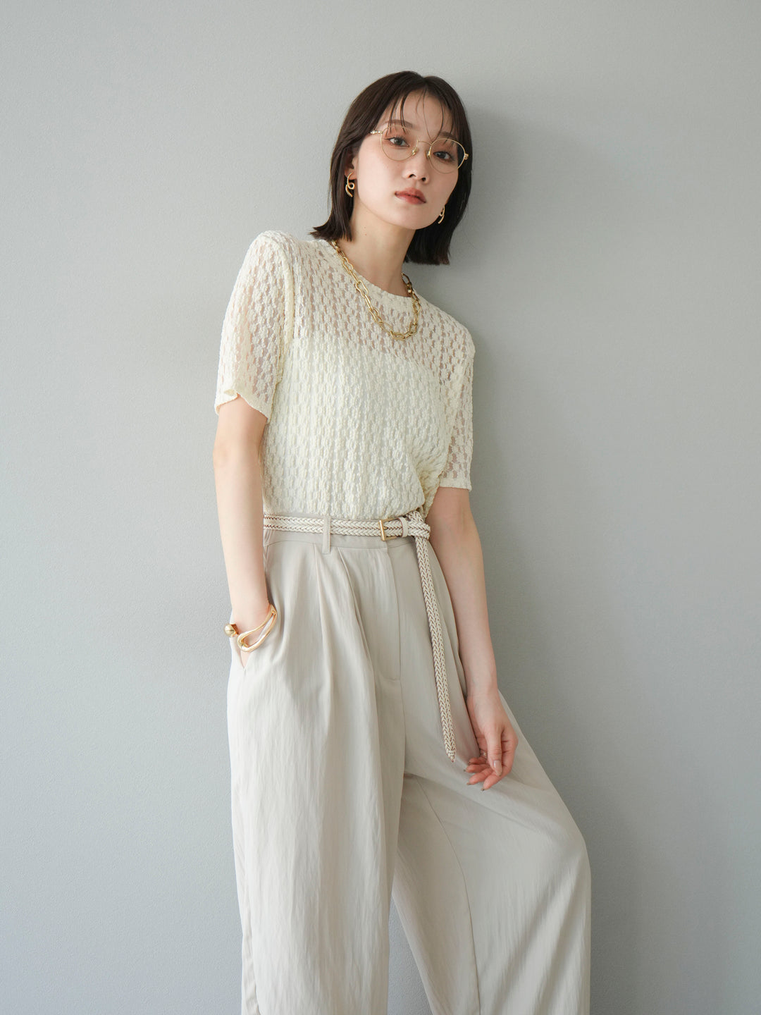 [SET]カットレースTシャツ+選べるアクセセット(2set)