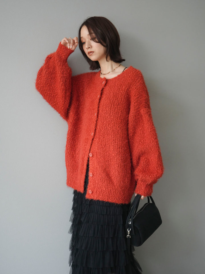 [予約]クルーネックランダムシャギーカーディガン/レッド