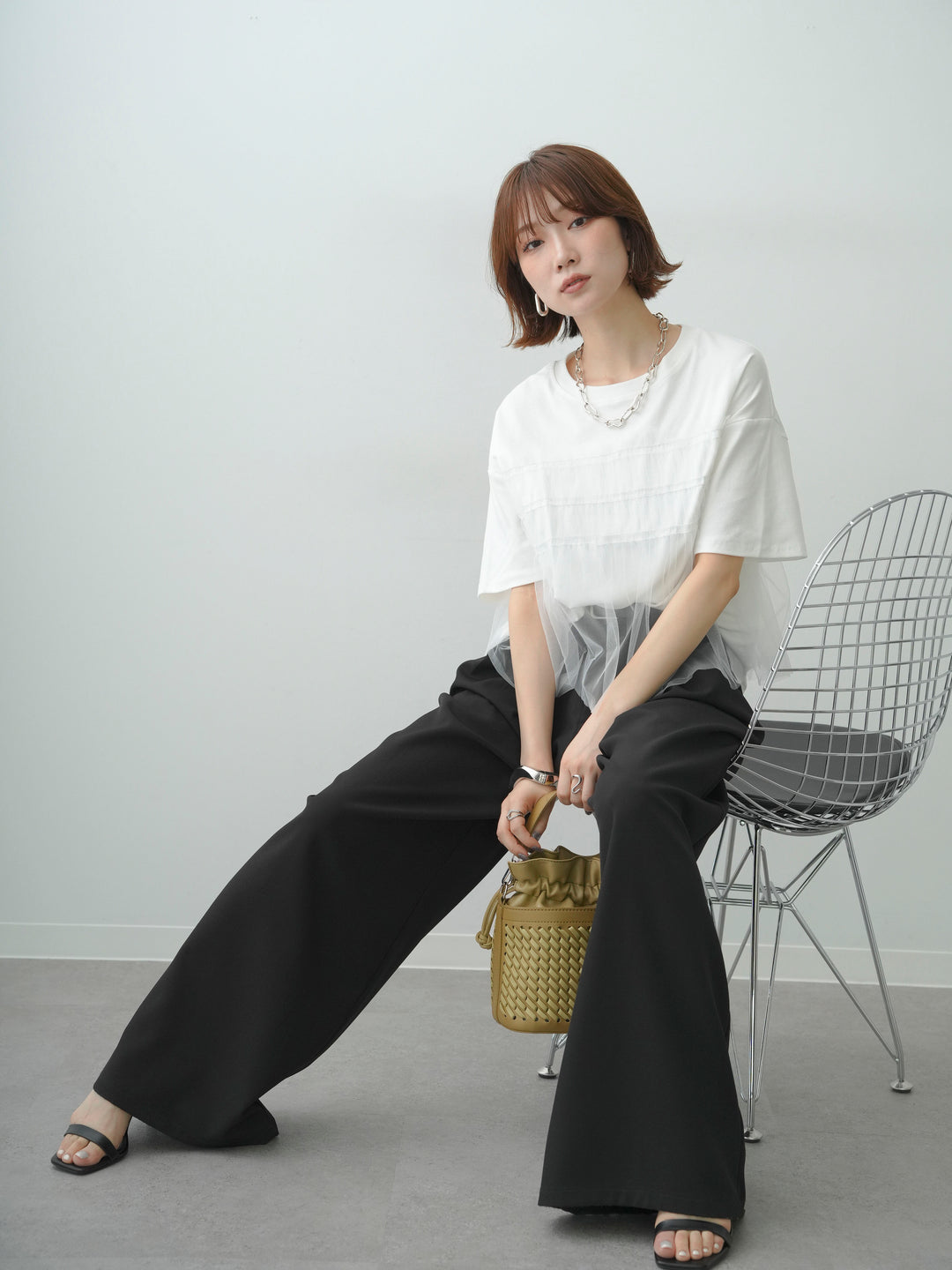 [予約]ギャザーチュールドッキングTEE/white