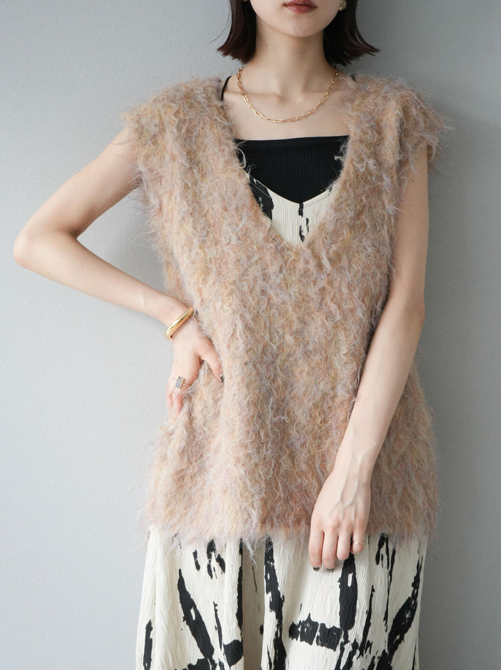 [予約]ウール混ミックスヤーンニットベスト/オレンジ