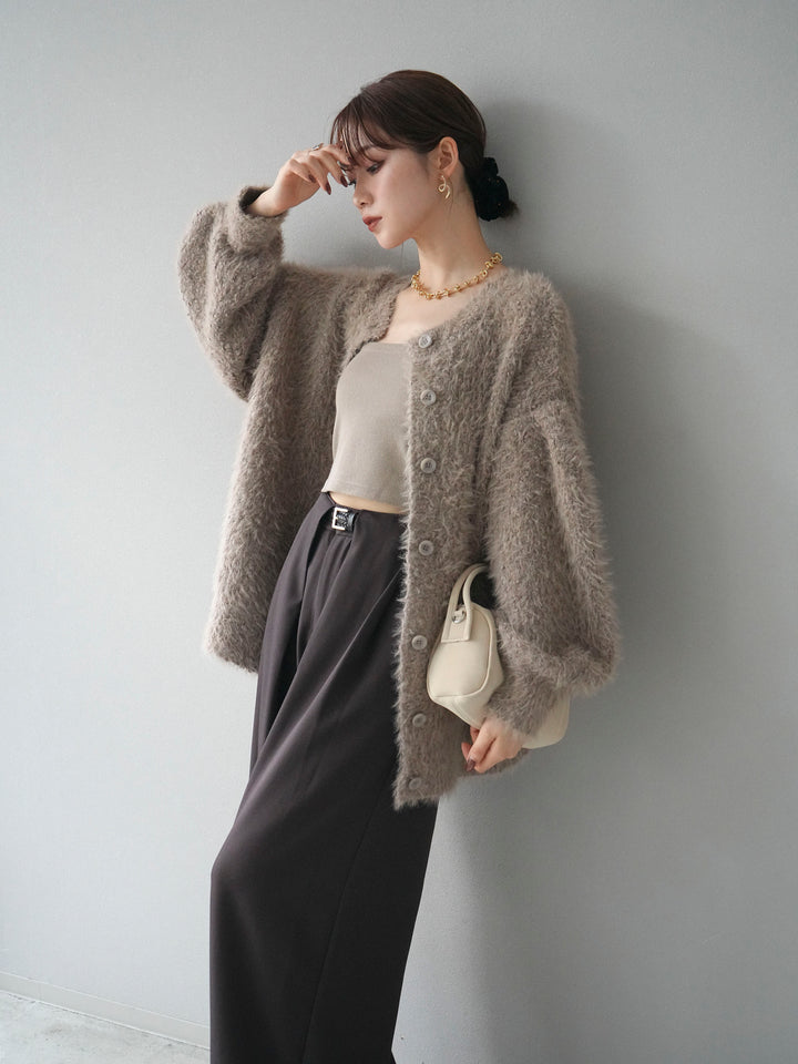 [予約]クルーネックランダムシャギーカーディガン/グレージュ