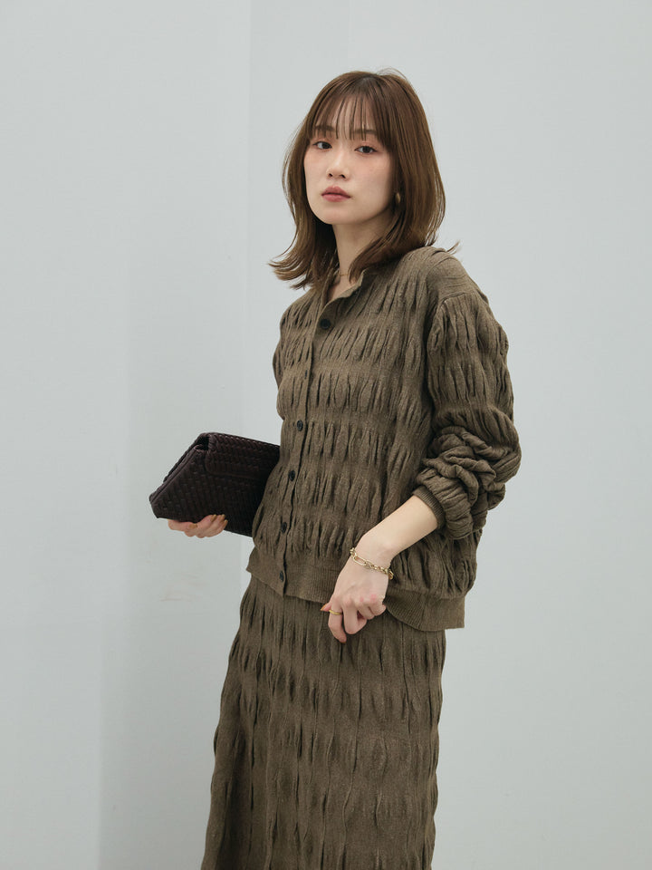 【Allure】[SET]シャーリングニットカーディガン&ニットスカートSET UP