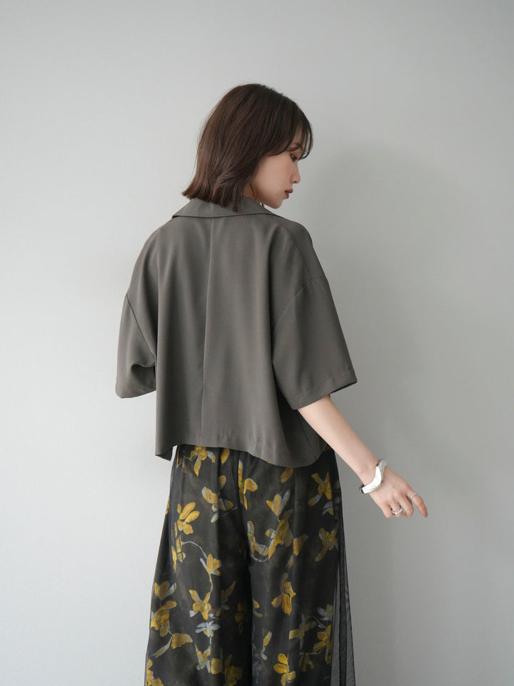 [SET]ハーフショートジャケット+フラワープリントチュールレイヤードパンツ(2set)