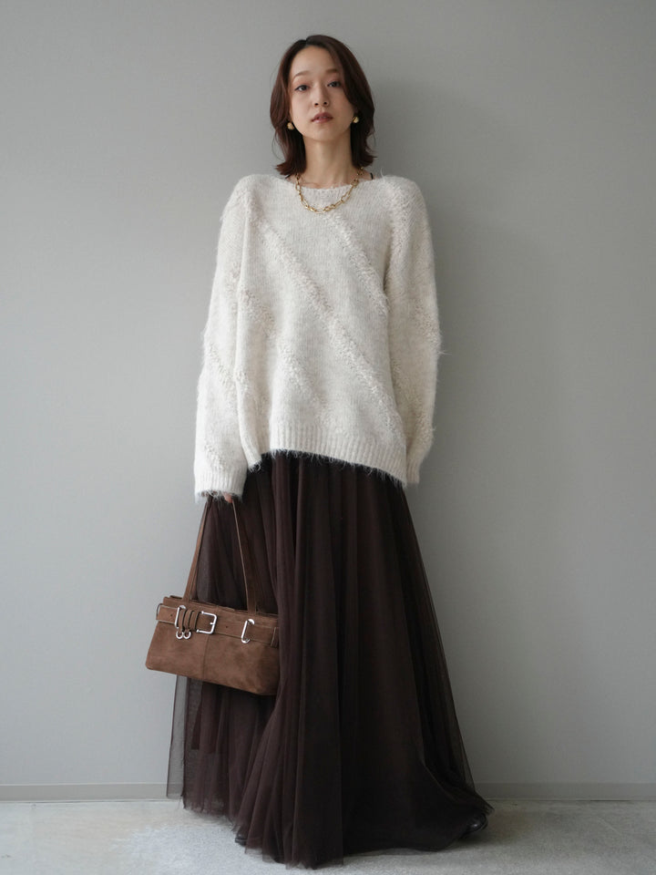 [予約]ブークレラインデザインニットプルオーバー/ivory