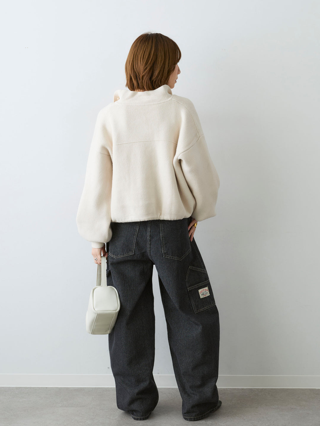 [SET]ゴールドボタンニットショートジャケット+ヒッコリーカーブデニム(2set)