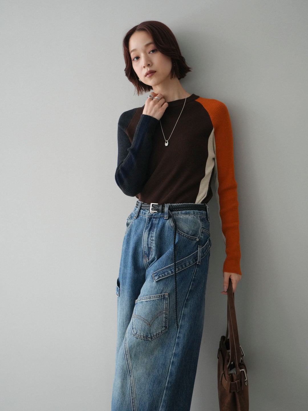 [SET]バイカラーラグランニットトップス+選べるアクセセット(2set)