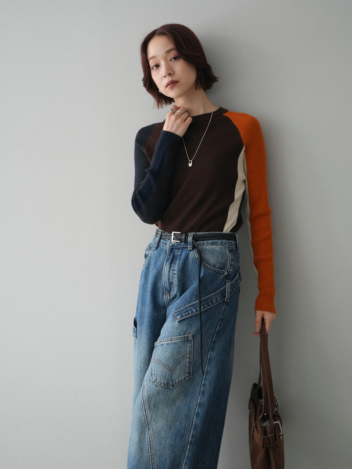 [SET]バイカラーラグランニットトップス+選べるアクセセット(2set)