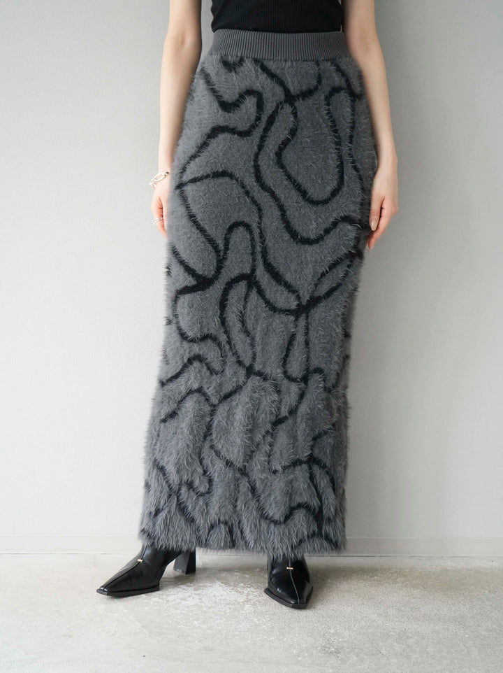 [預訂] Line 毛絨針織半身裙/炭灰