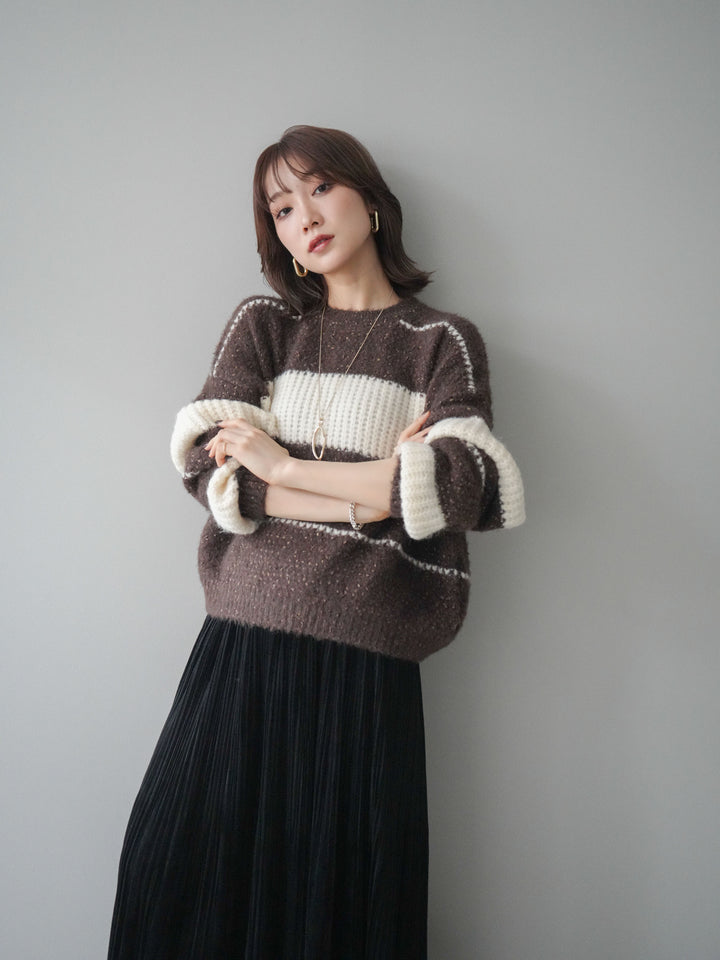 [予約]ネップヤーンボーダーニットプルオーバー/brown