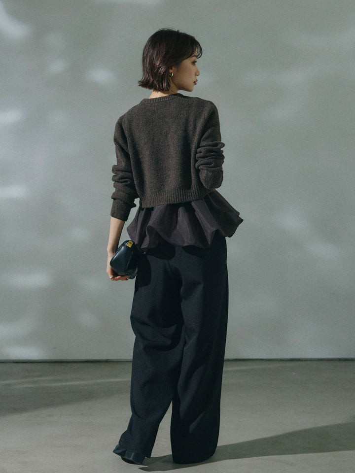 【Allure】[SET]オーガンジーバルーンキャミアンサンブルニット+アシンメトリーウエストタックパンツ(2set)