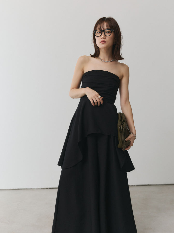 【Allure】[SET]ぺプラムベアトップス＆ワイドパンツSET UP+ぺプラムベアトップス＆ワイドパンツSET UP(2set)