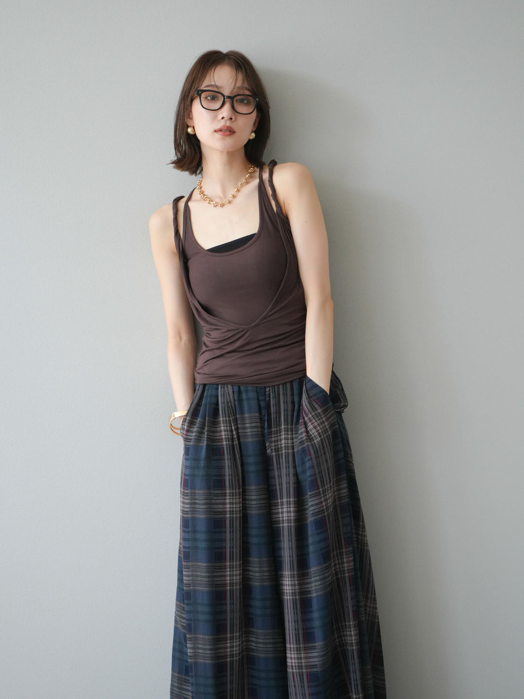 [予約]レイヤードツイストタンクトップ/ブラウン