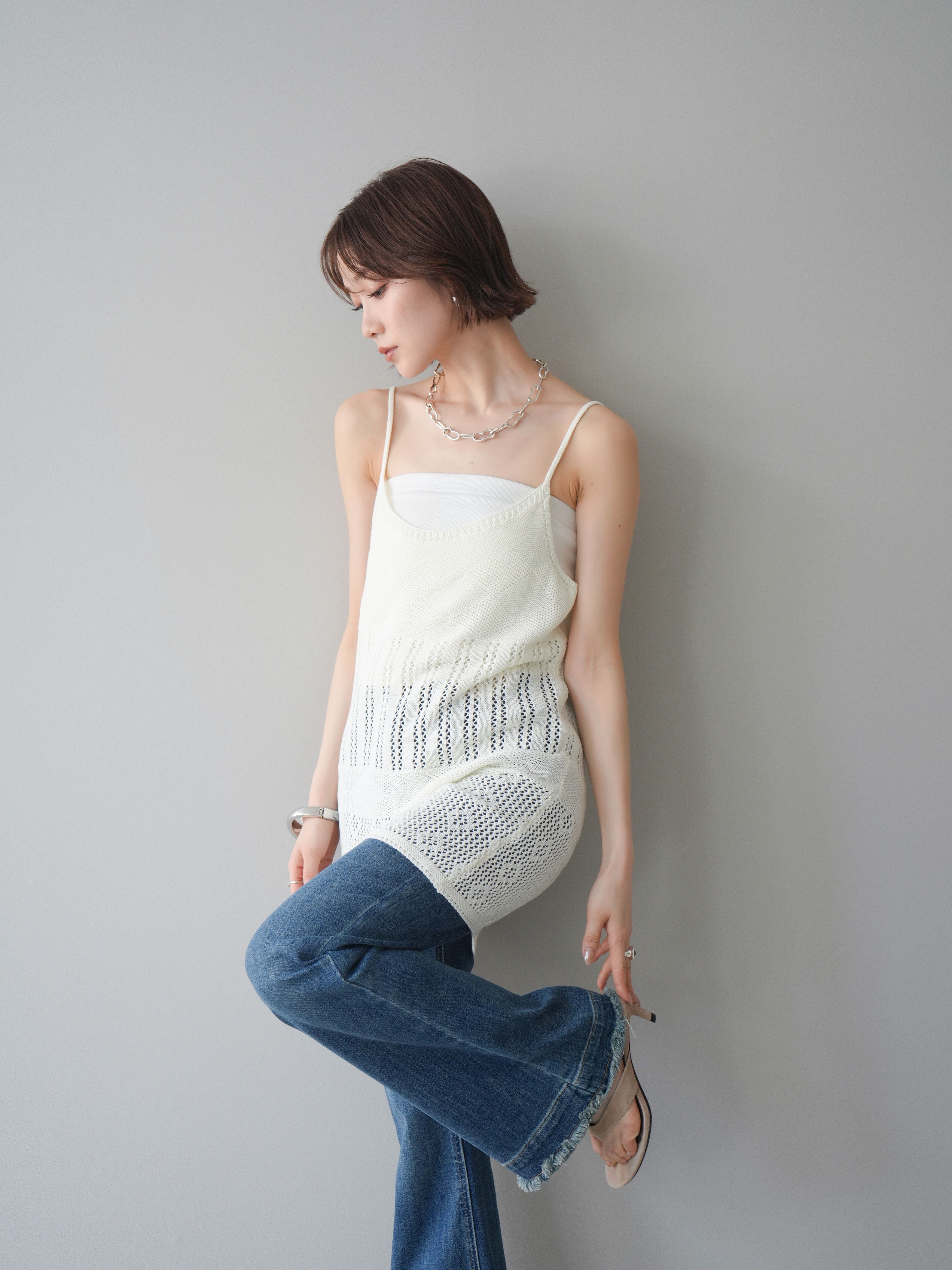 6 B&Y 23SS LILY YARN 透かし編みニットキャミソール 予約]ランダム透かし編みニットキャミソール/ivory – Lumier