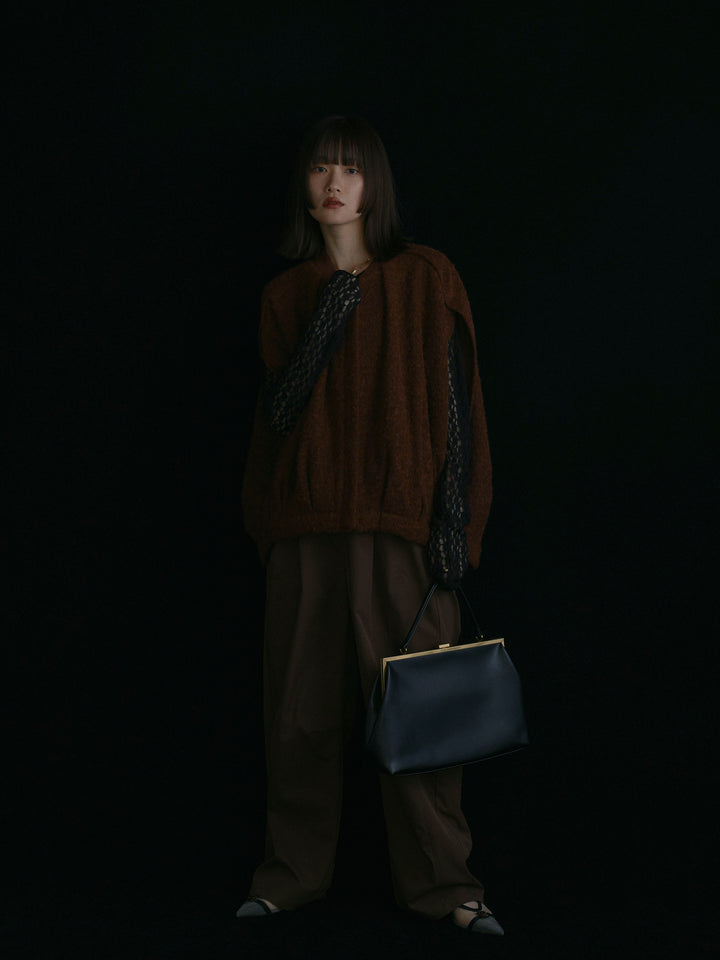 【Allure】[SET]ウール混コクーンブルゾン+タフタワイドカーブパンツ+バックラウンドレーストップス(3set)