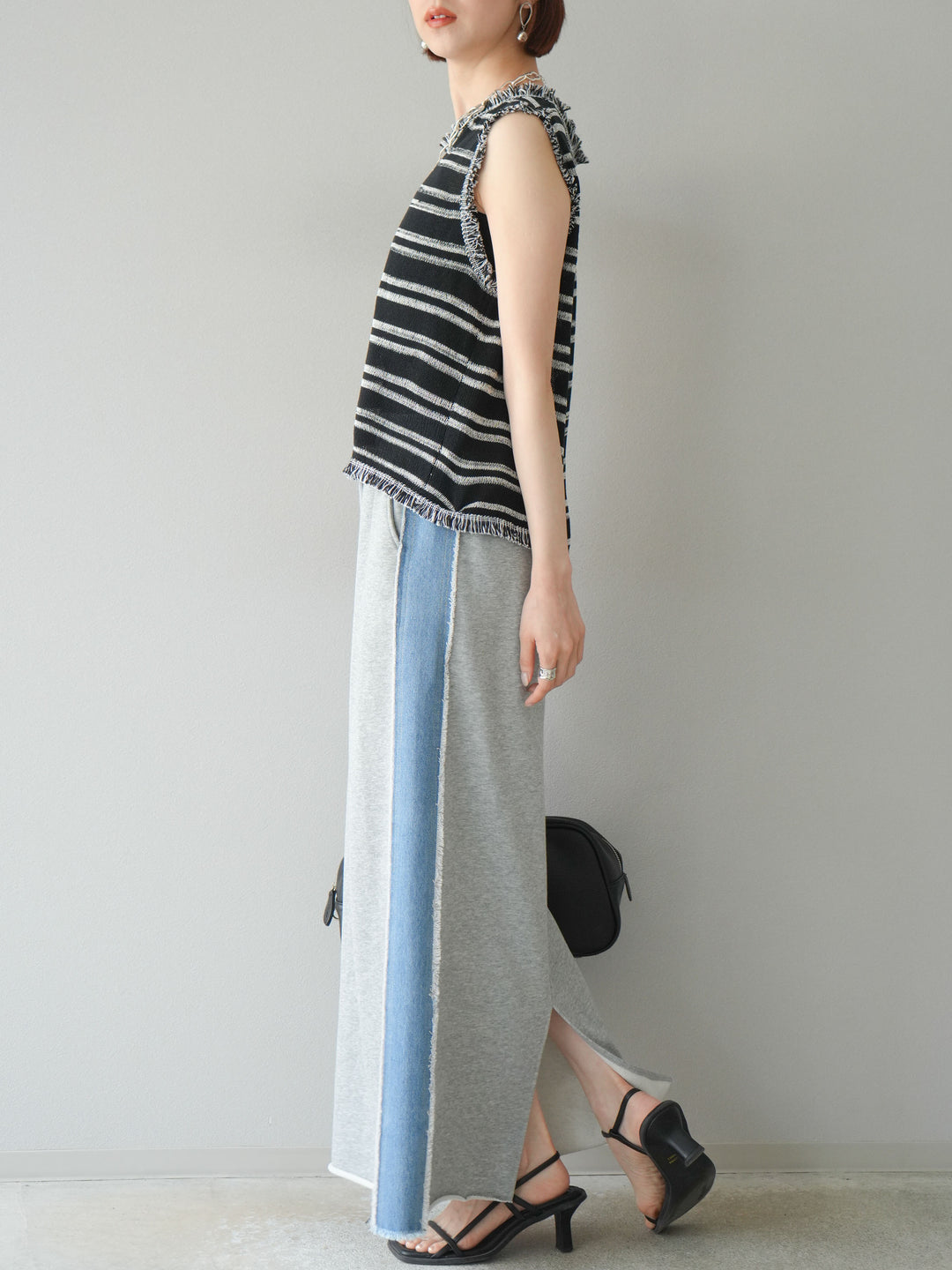 [予約]デニムドッキングスウェットスカート/グレー