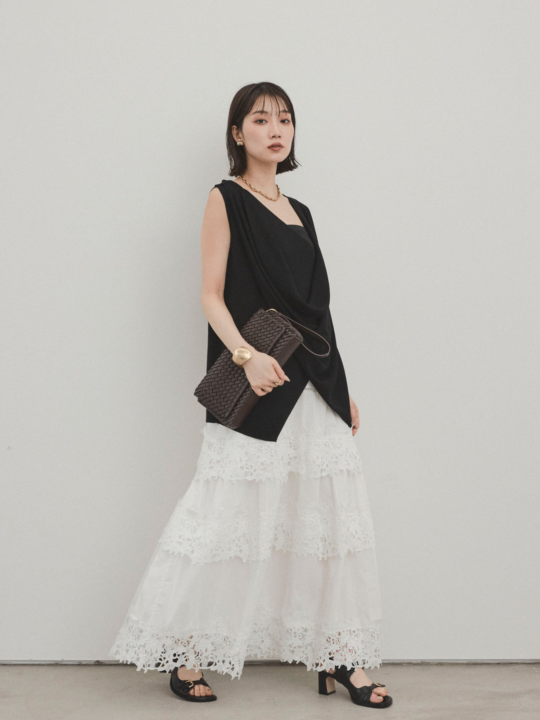 [予約]スカラップレースロングスカート/オフホワイト