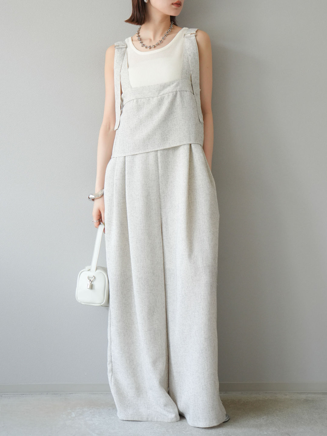 [予約]サマーツイードケープサロペット/アイボリー