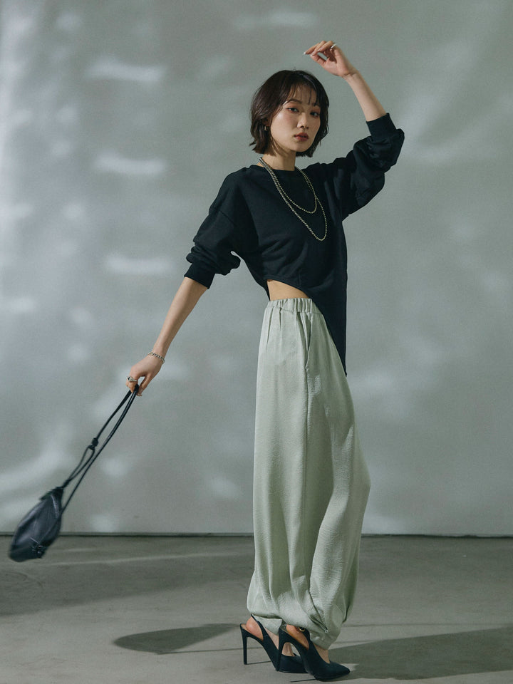 【Allure】[SET]スウェットボディスーツ+ワッシャーサテンタックジョガーパンツ(2set)