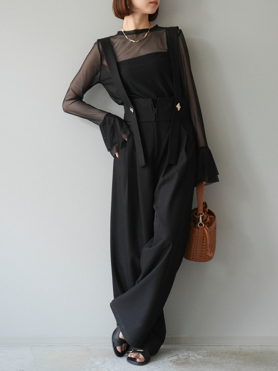 [予約]フレアロングスリーブパワーメッシュトップス/ブラック