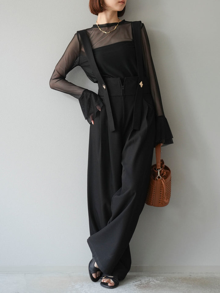 [予約]フレアロングスリーブパワーメッシュトップス/ブラック