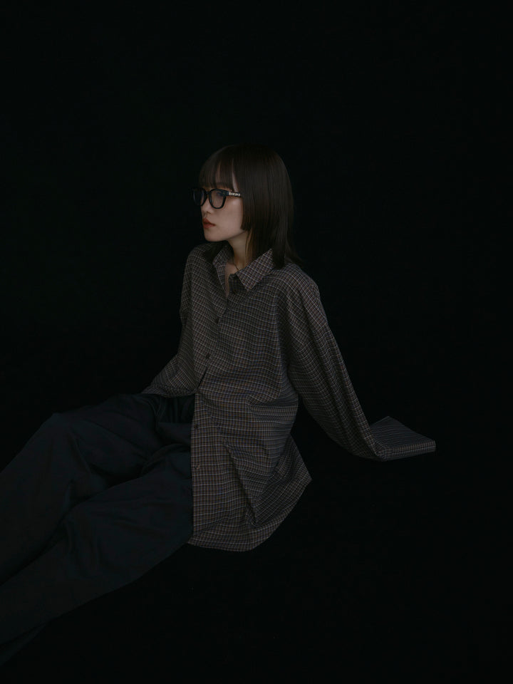 【Allure】[SET]チェックBIGカフスオーバーシャツ+タフタワイドカーブパンツ(2set)