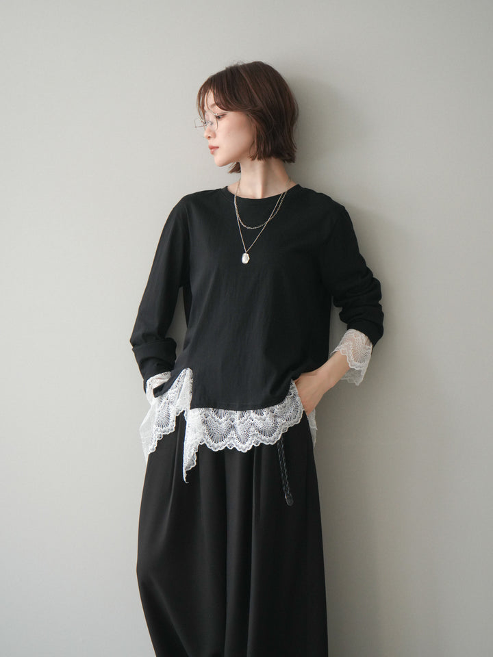 [予約]裾レースコンビカットソー/black