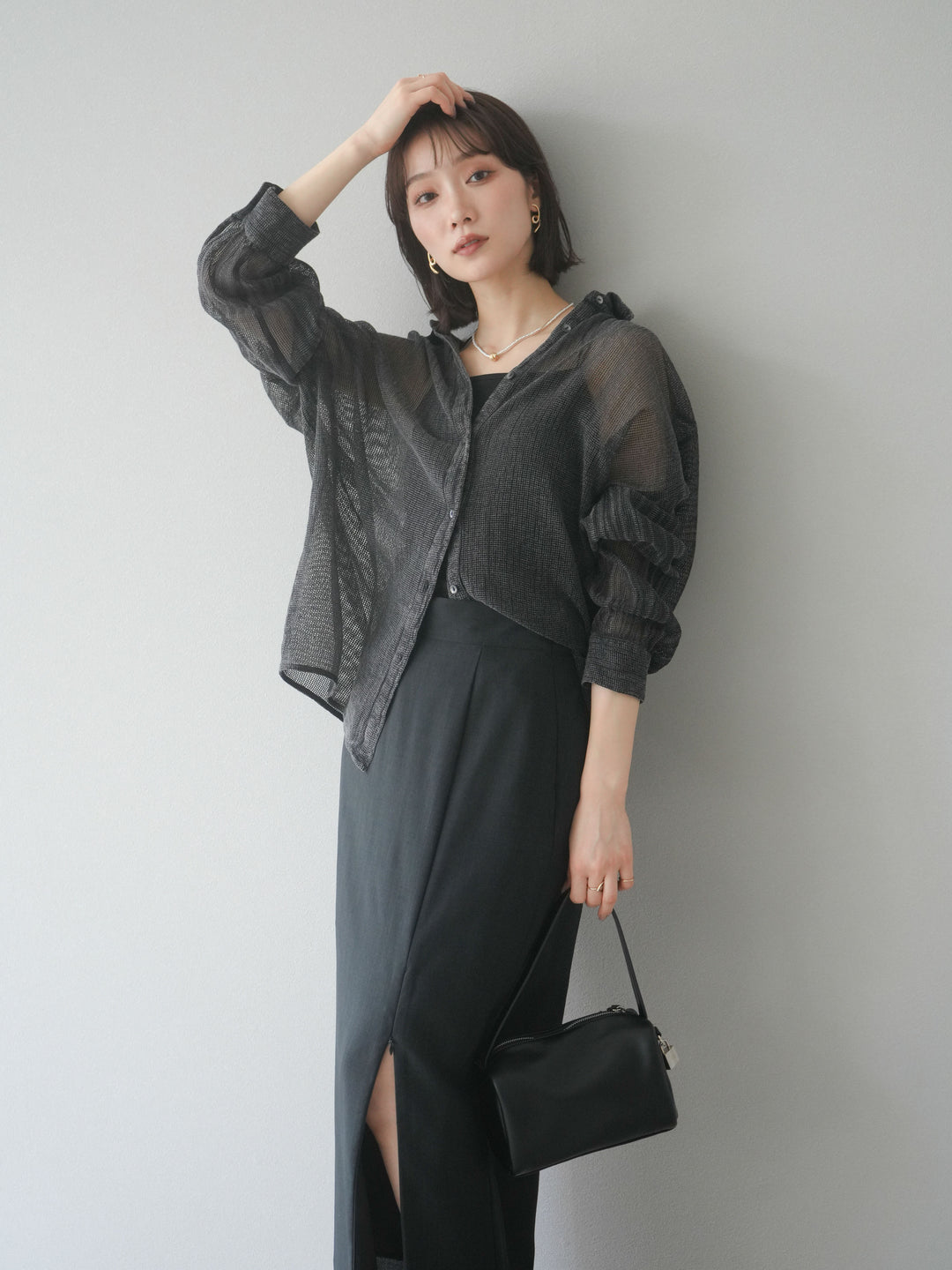 [予約]コットンラメメッシュオーバーシャツ/グレー