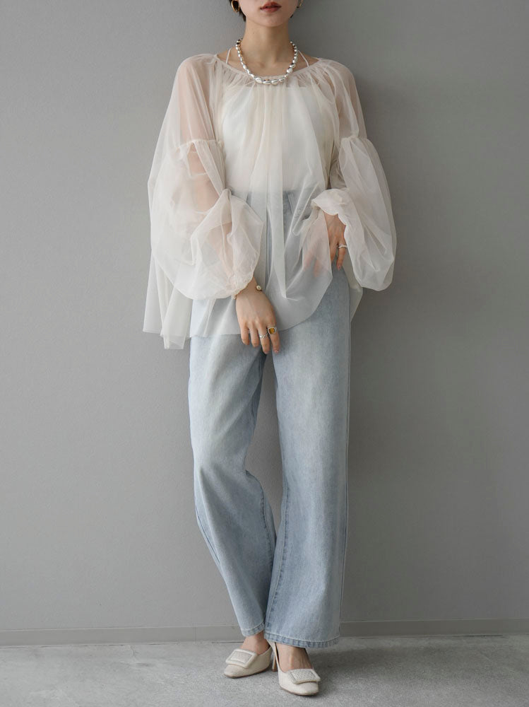 [Pre-order] Tulle Gathered Blouse/Ivory