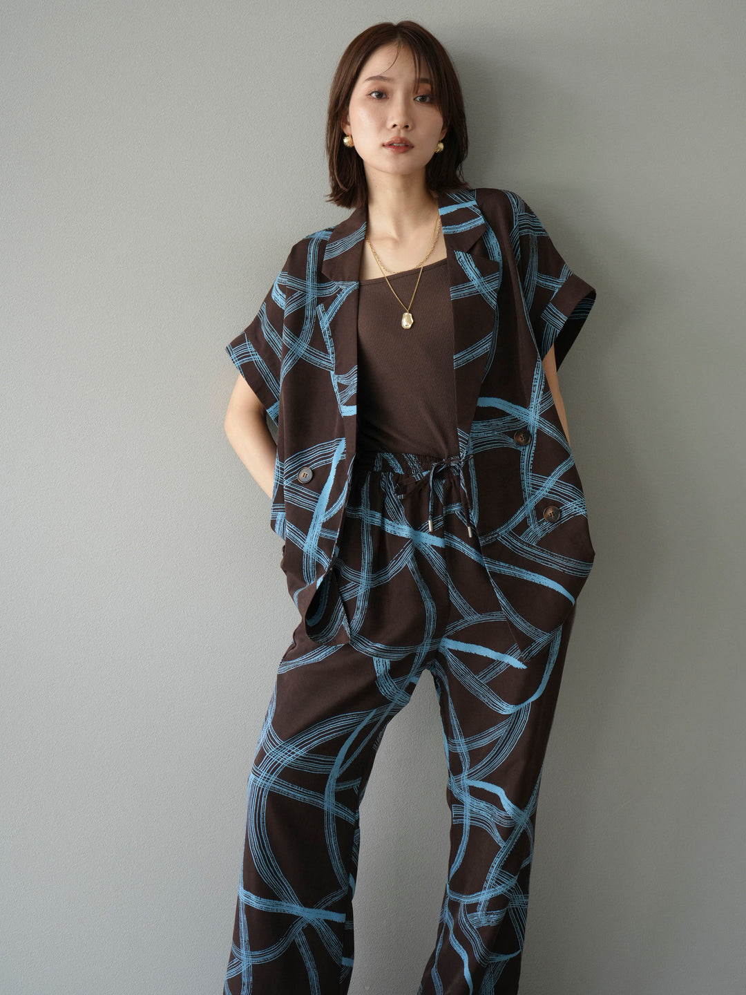 [予約]サークル柄ハーフジャケット/ブラウン