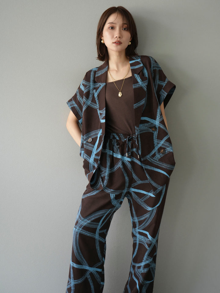 [予約]サークル柄ハーフジャケット/ブラウン