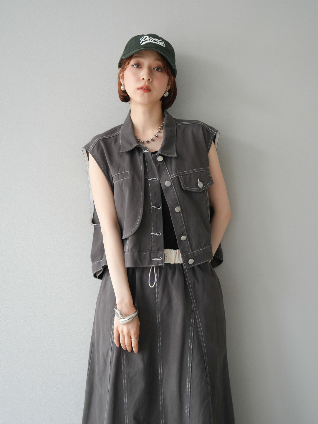 [SET]ステッチコットンツイルベスト＆スカートSET UP(2set)