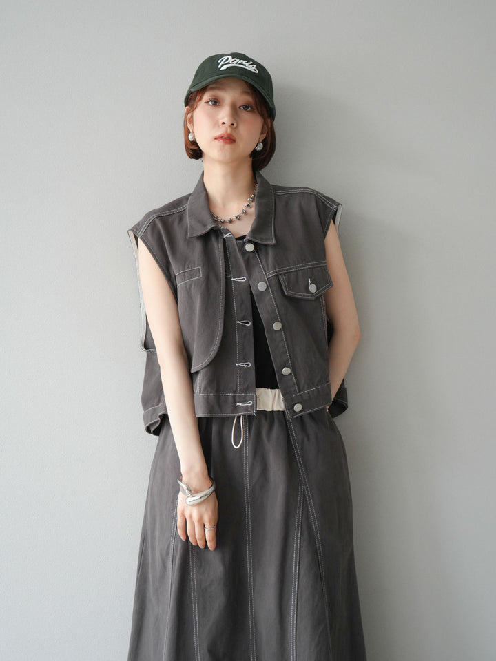 [SET]ステッチコットンツイルベスト＆スカートSET UP(2set)