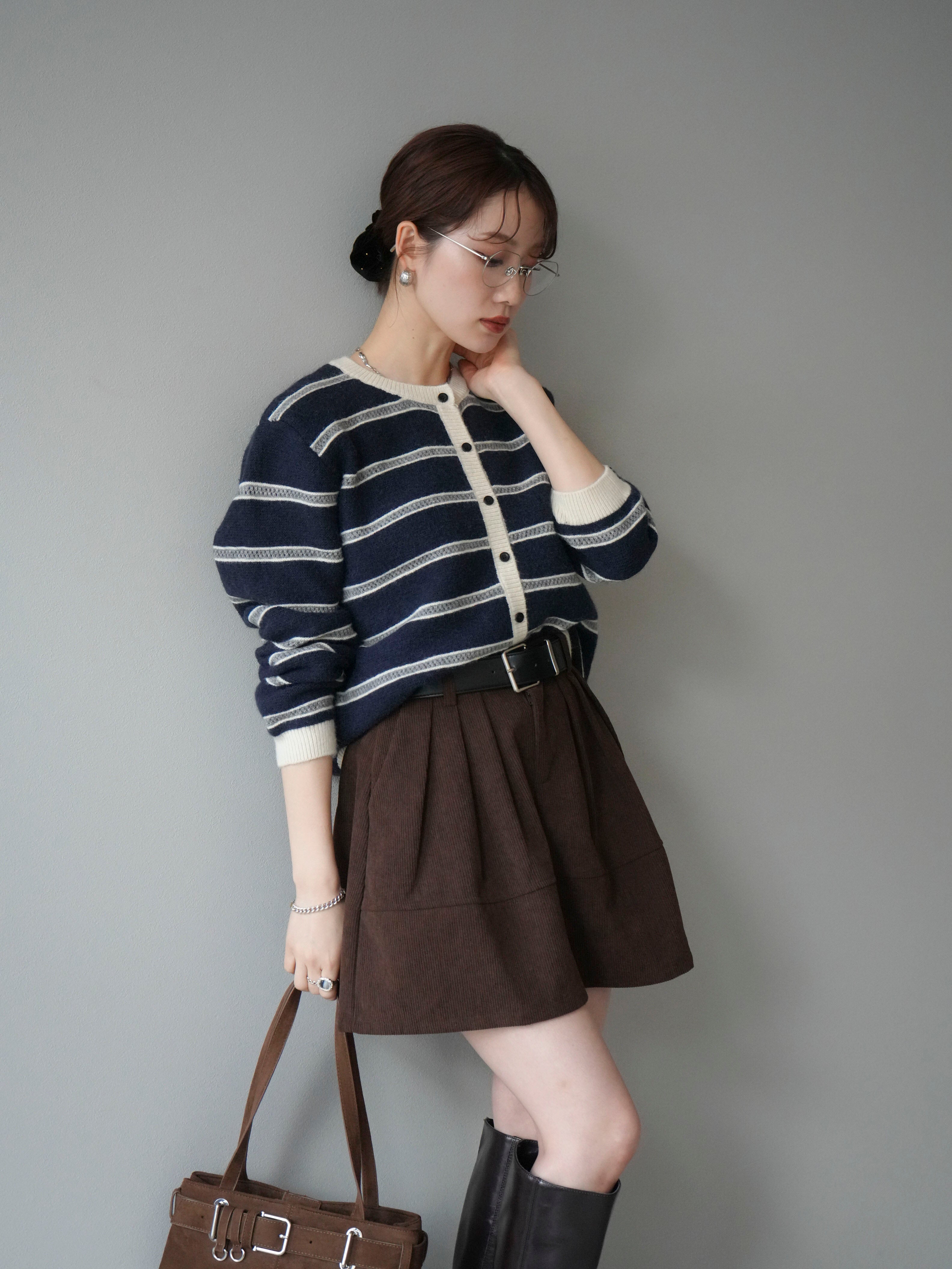 予約]配色ボーダーニットカーディガン/navy – Lumier