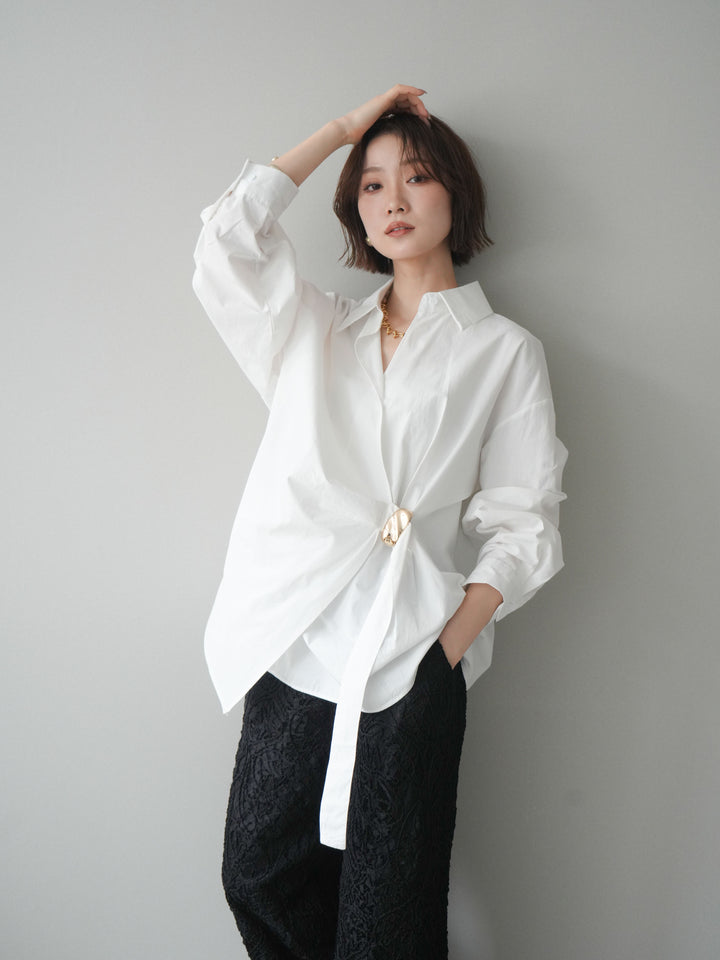 [SET]メタルパーツドレープシャツ+シアーコードレースイージーパンツ(2set)