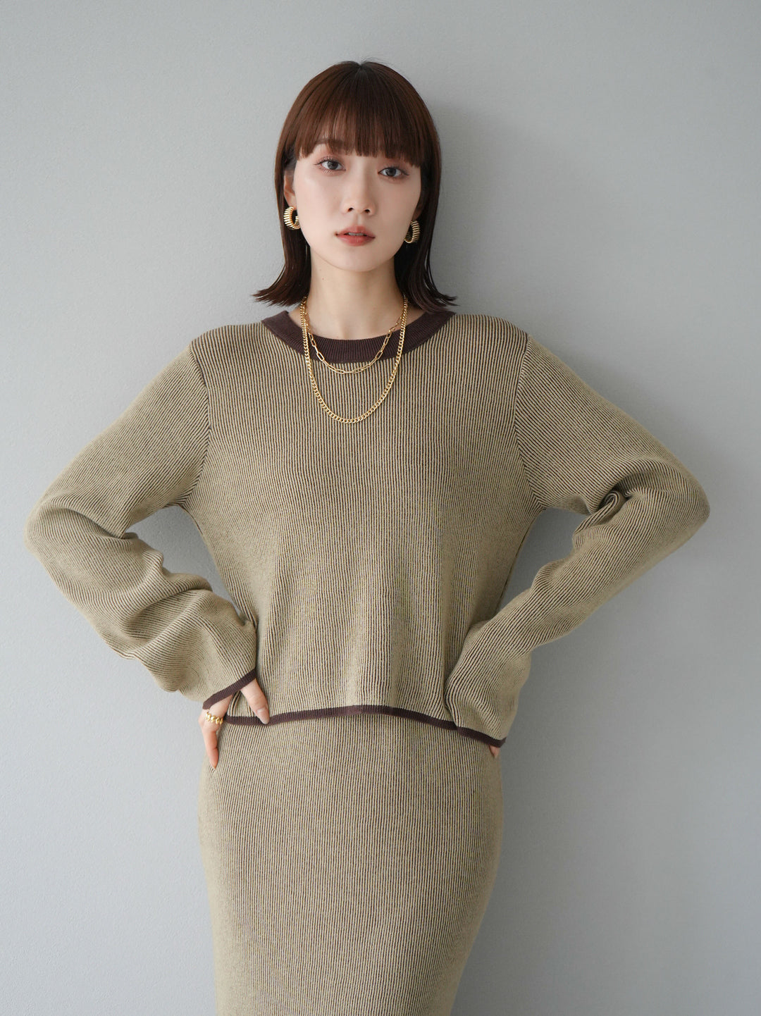 [套裝] 雙面配色羅紋針織套頭衫 + 可選飾品套裝（2 套）