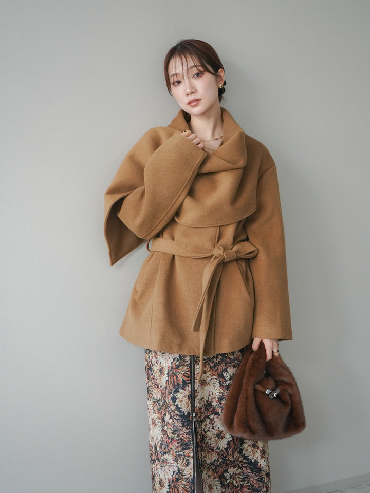 [予約]ストールデザインショートコート/camel