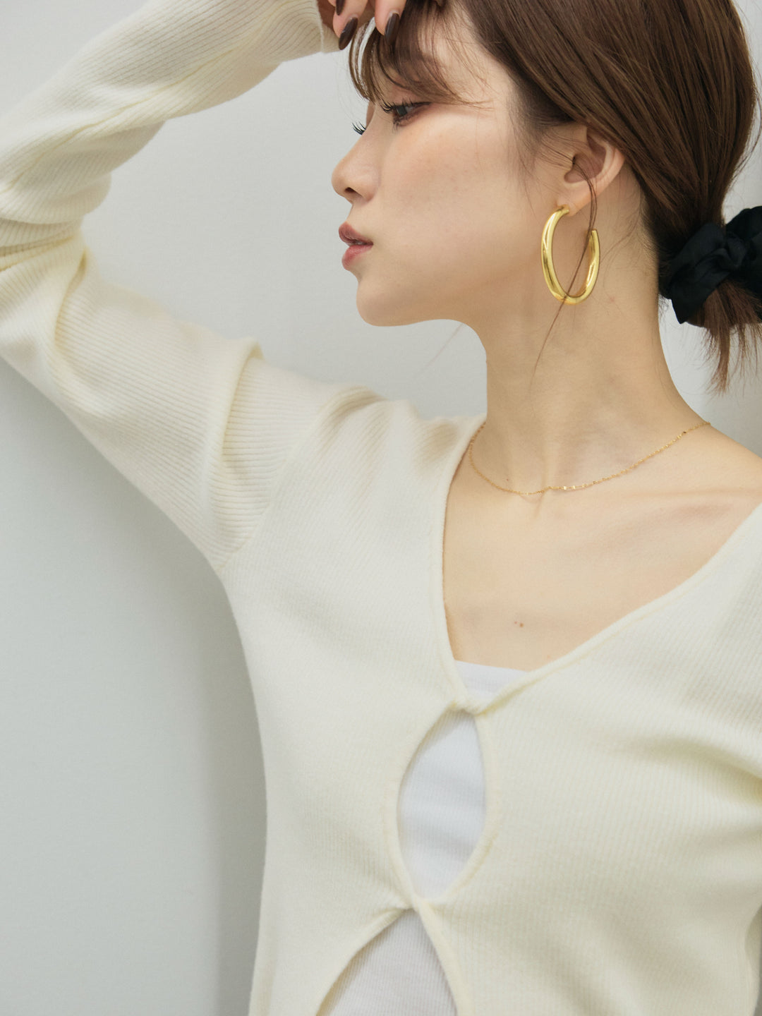 【Allure】[SET]フロントツイストホールリブニットトップス+ループデザインツイルワイドパンツ(2set)