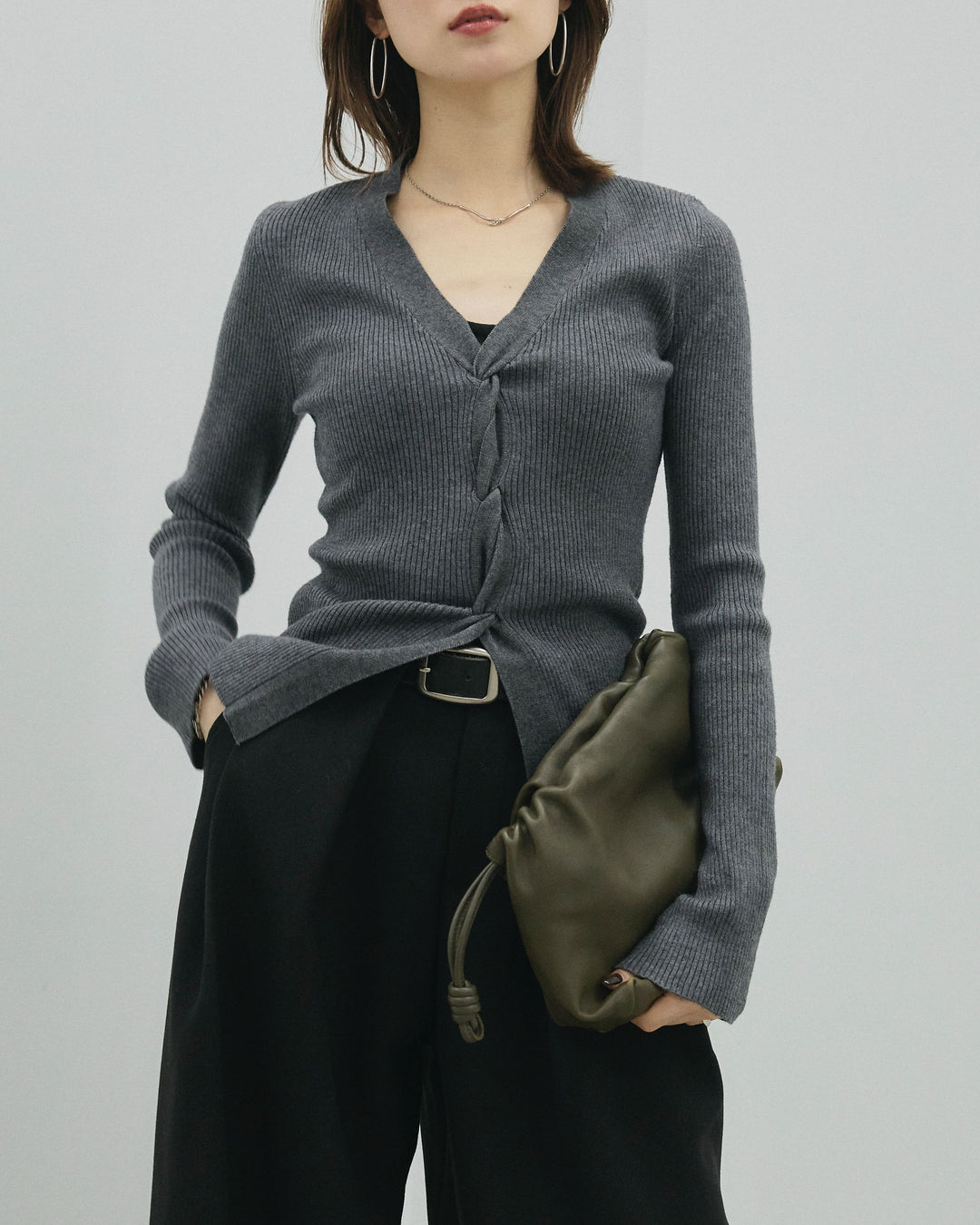 【Allure】[SET]フロントツイストリブニットトップス+フロントツイストリブニットトップス(2set)