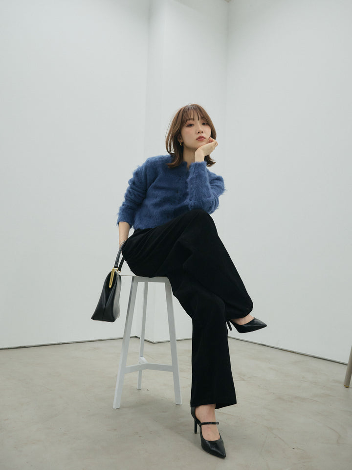 【Allure】[SET]モヘアタッチクロップドニットプルオーバー+コーデュロイタックワイドパンツ(2set)