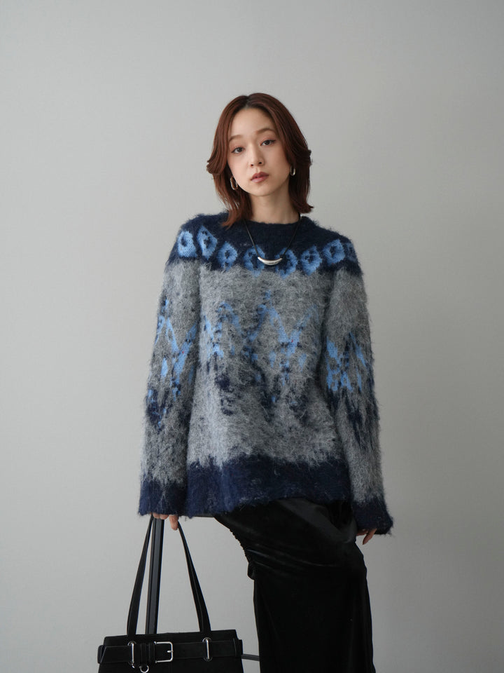 [SET]シャギーニュアンス柄ニットプルオーバー+ギャザーベロアスカート(2set)