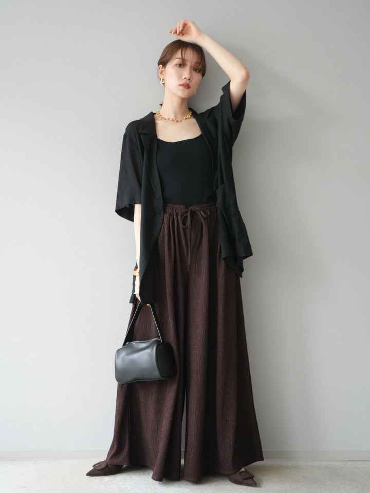 【預購】輕亞麻半袖外套/黑色