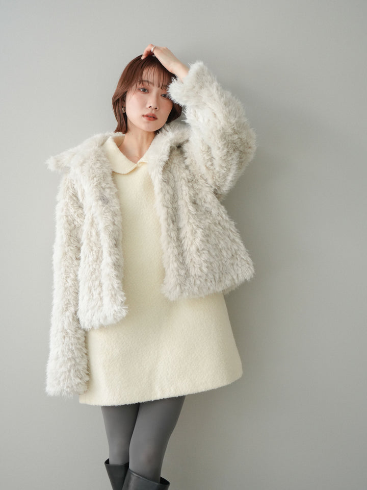 [予約]襟付きブークレミニワンピース/offwhite