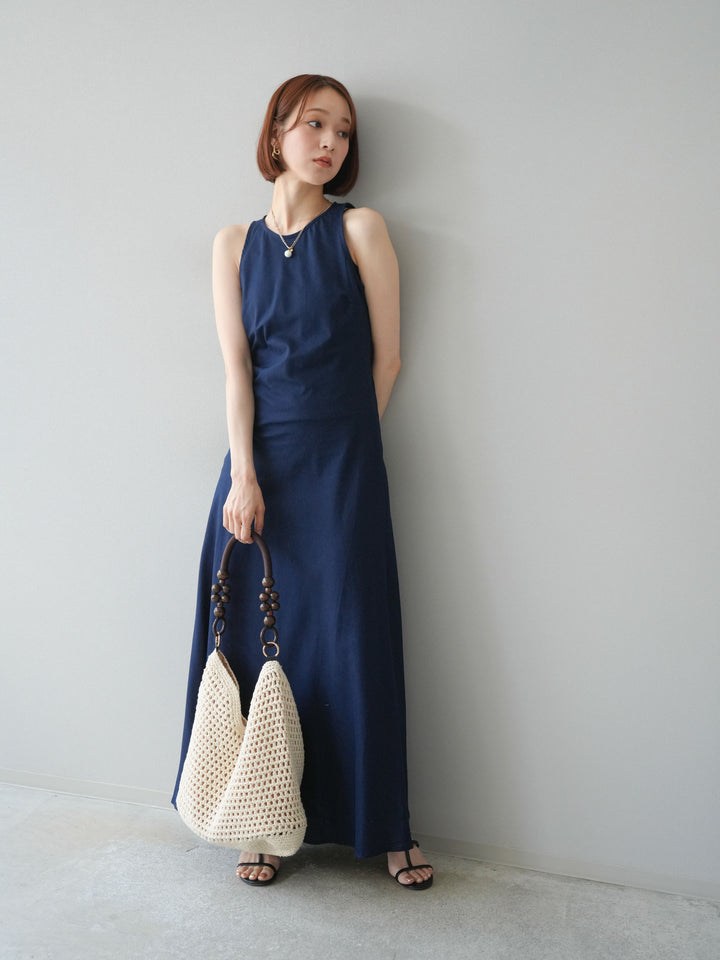 [予約]リネンタッチノースリーブワンピース/ネイビー