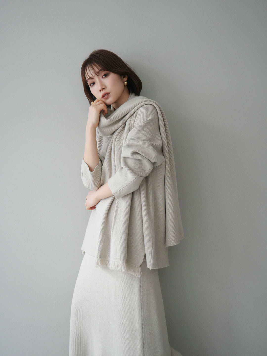 [SET]ストール付キーネックニットSET UP