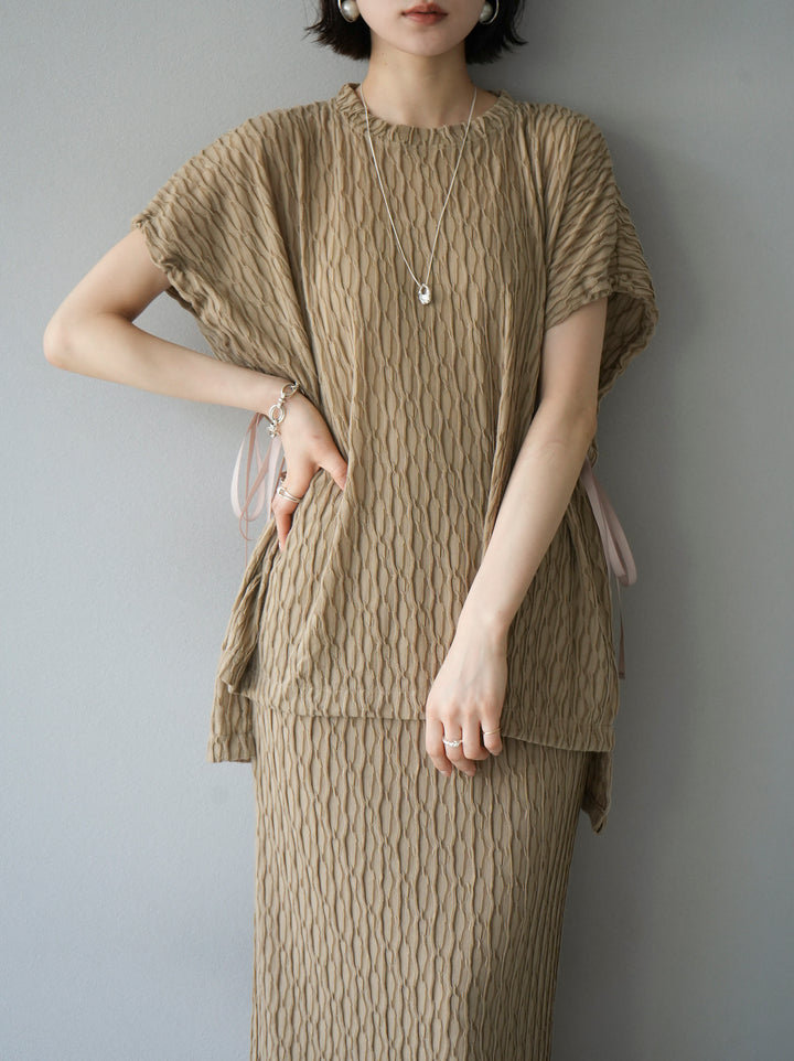 [Pre-order] Arm shirring sheer design mellow pullover/beige