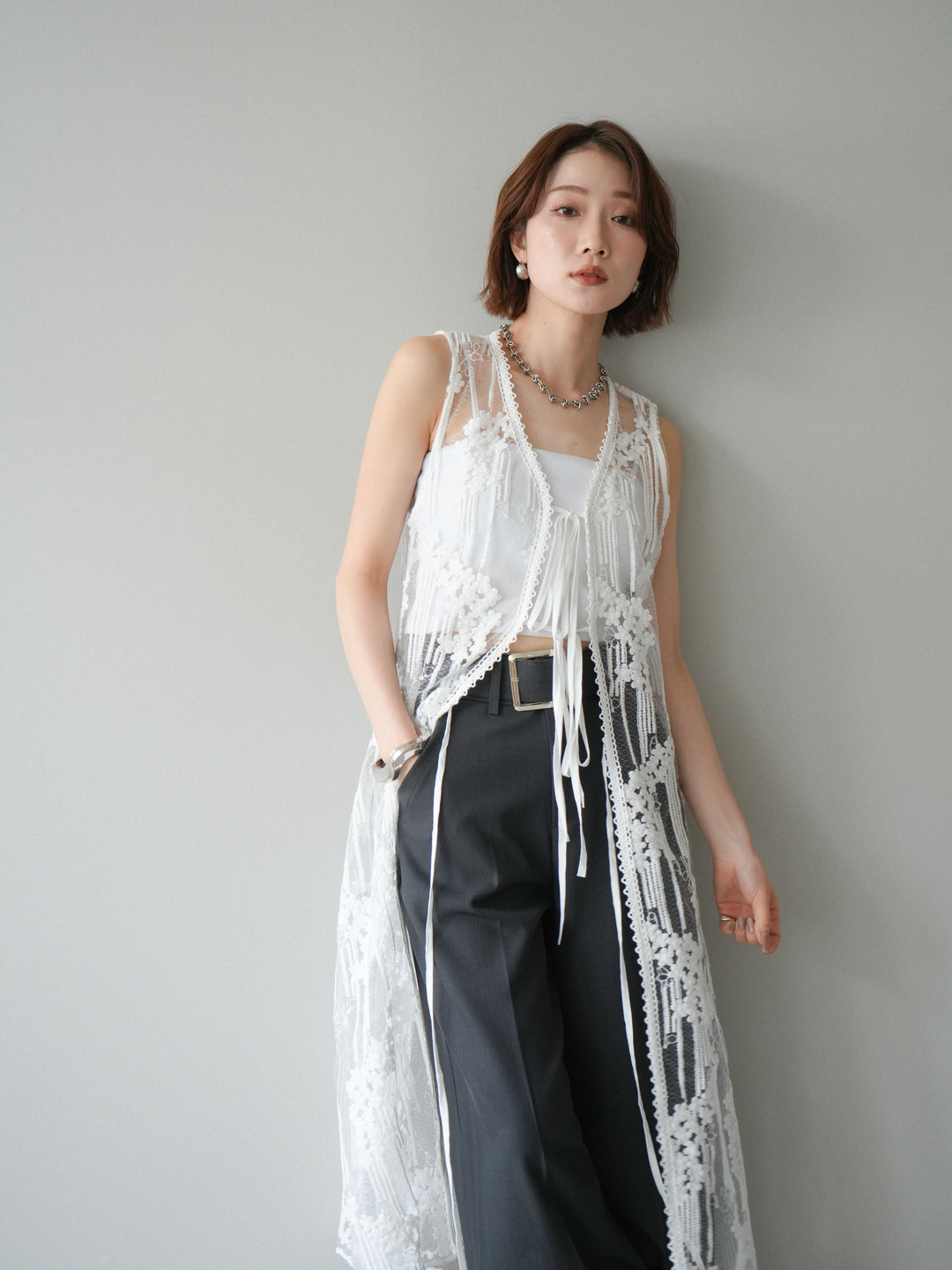 【預購】設計師蕾絲長裙配馬甲 / 白色