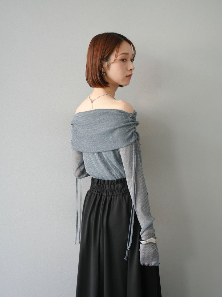 [予約]ラメシアーウィンガーホールオフショルトップス/チャコール