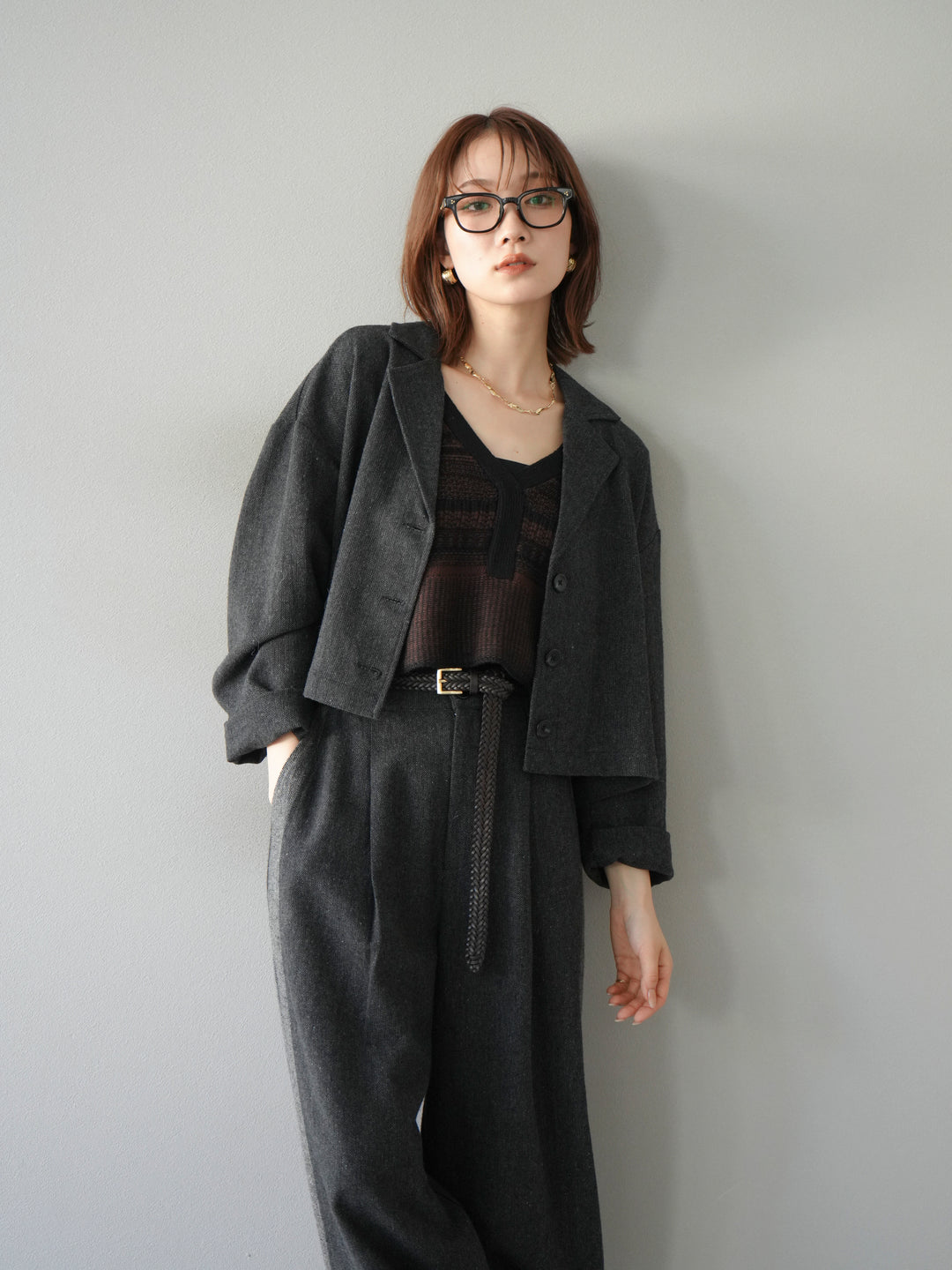 [予約]ツイードショートジャケット/ブラック