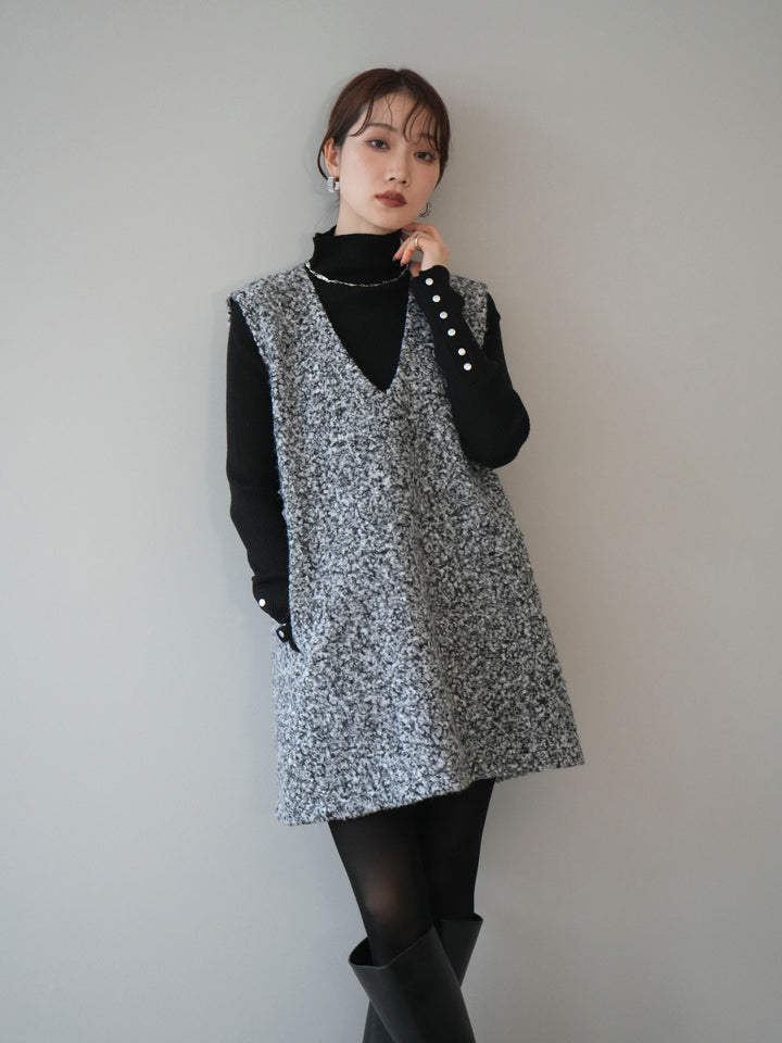 [予約]ミックスループヤーンニットミニワンピース/gray
