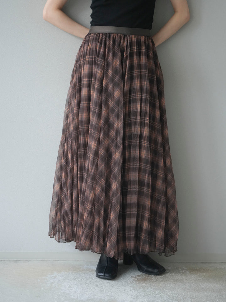 [予約]チェック柄ワッシャープリーツスカート/yellow